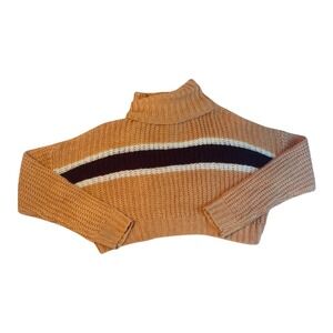 Winds of Change Womens Tan Striped Cropped Turtleneck Sweater C9215 ML